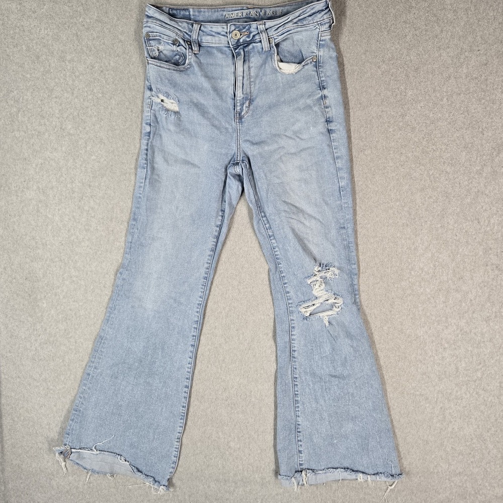 American Eagle Outfitters Women Jeans 10 Light Blue Denim Super High Rise Flared